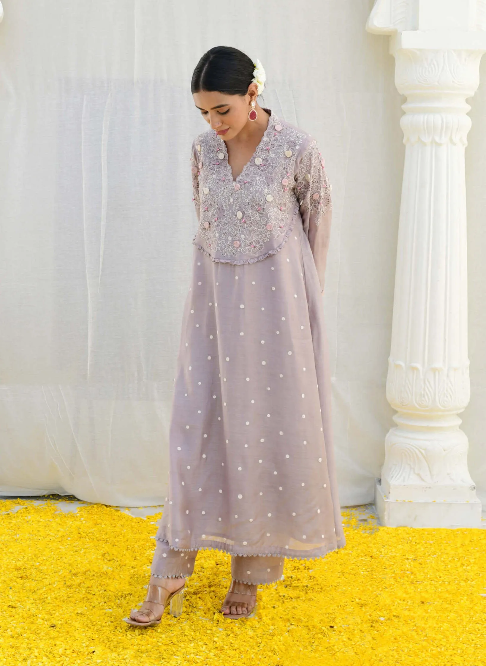 Gray reef frockstyle kurta and pants