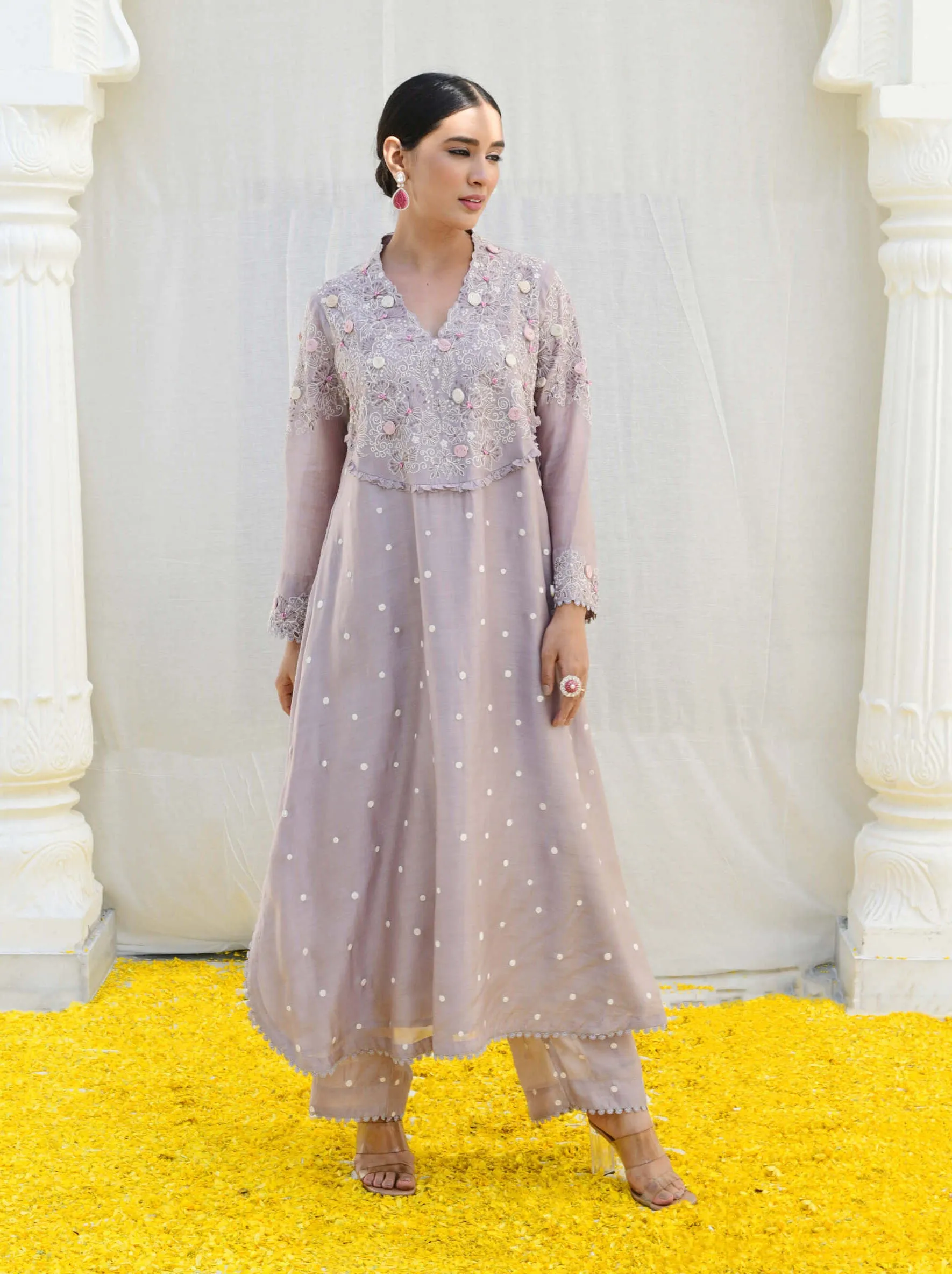 Gray reef frockstyle kurta and pants