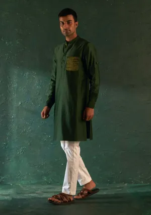 Green chanderi straight kurta and pants
