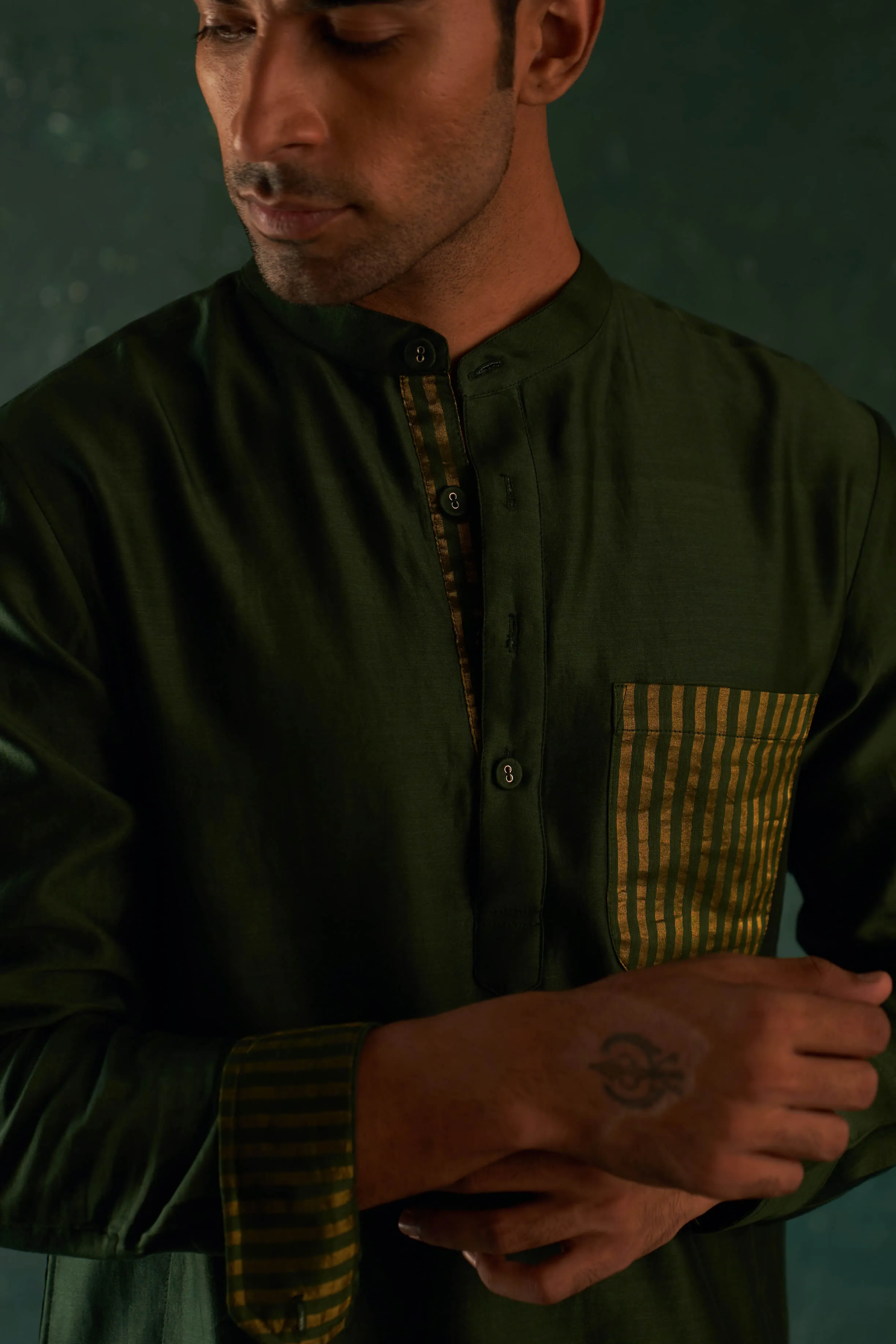 Green chanderi straight kurta and pants