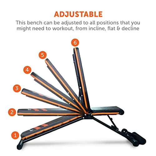 GYMENIST Exercise Bench Adjustable Foldable Compact Workout Weight Bench Easy to Carry NO Assembly Needed, Black-Orange (FOLD-110B)