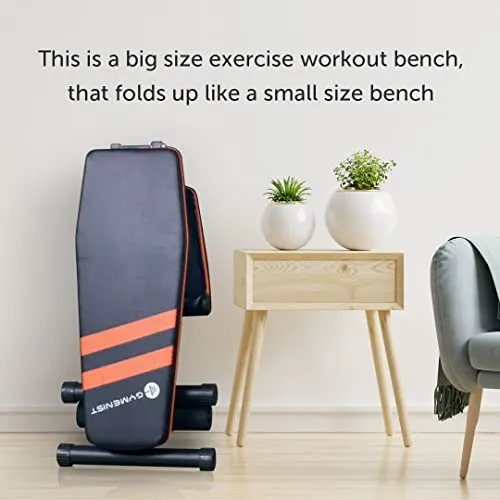 GYMENIST Exercise Bench Adjustable Foldable Compact Workout Weight Bench Easy to Carry NO Assembly Needed, Black-Orange (FOLD-110B)