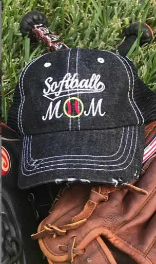 Hat "Softball Mom" Distressed Adjustable Hat -Customize Phrase