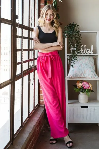 Hazel Blues® | Heimish Front Tie Pants with Paperbag Waistband