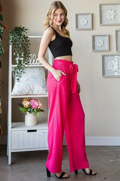 Hazel Blues® | Heimish Front Tie Pants with Paperbag Waistband