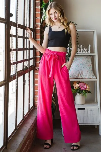 Hazel Blues® | Heimish Front Tie Pants with Paperbag Waistband