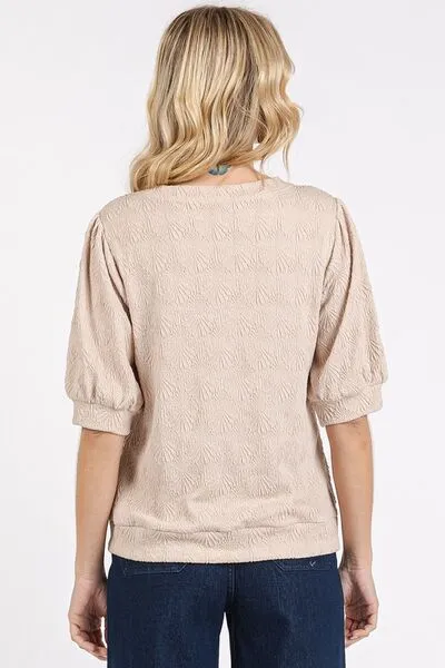 Hazel Blues® |  Mittoshop Fan Shell Texture Short Puff Sleeve Knit Top