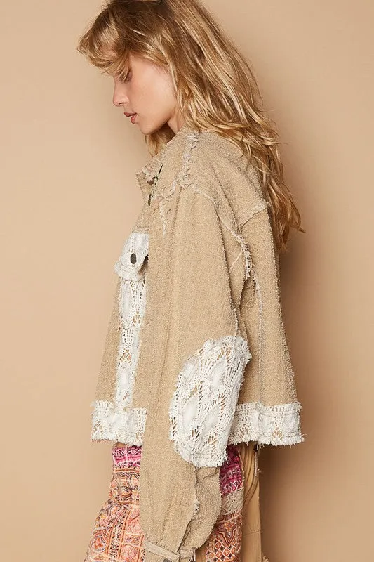 Hazel Blues® |  POL Crochet Patch Embroidered Button Up Jacket