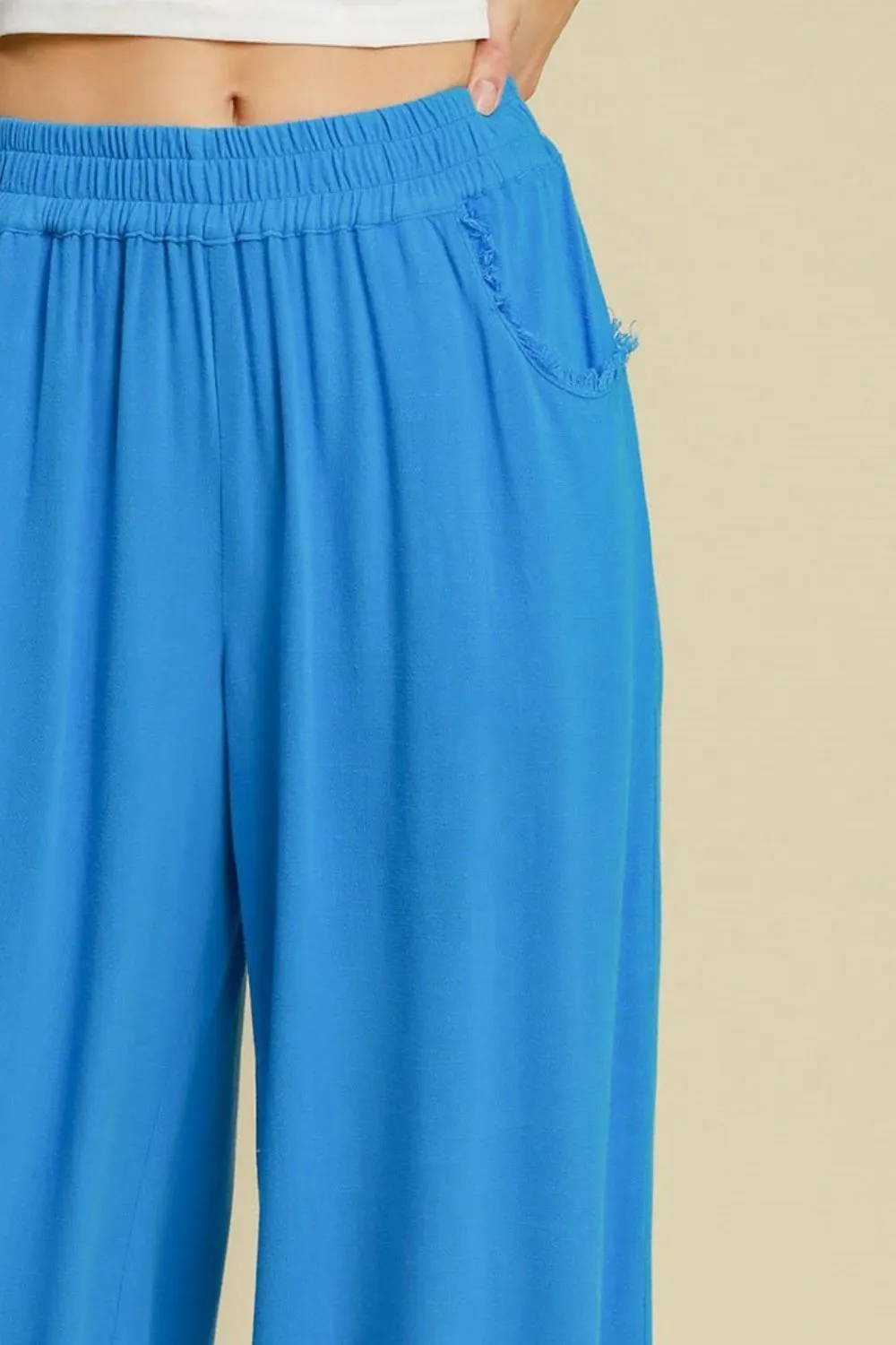 Hazel Blues® | Umgee Linen Blend Elastic Waistband Wide Leg Pants