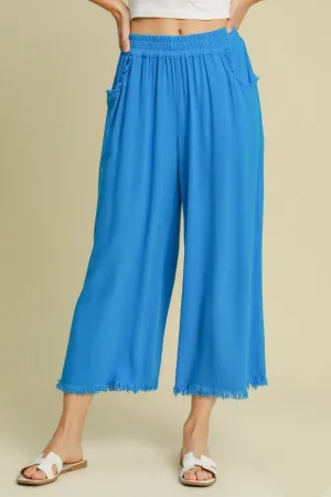 Hazel Blues® | Umgee Linen Blend Elastic Waistband Wide Leg Pants