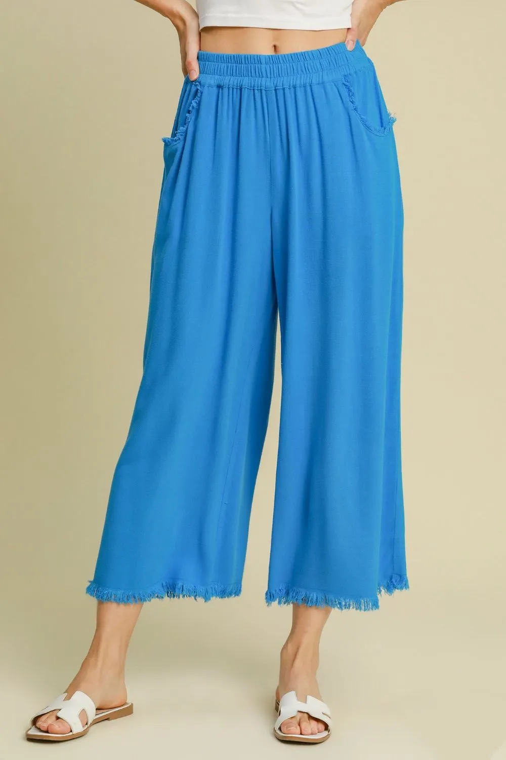Hazel Blues® | Umgee Linen Blend Elastic Waistband Wide Leg Pants