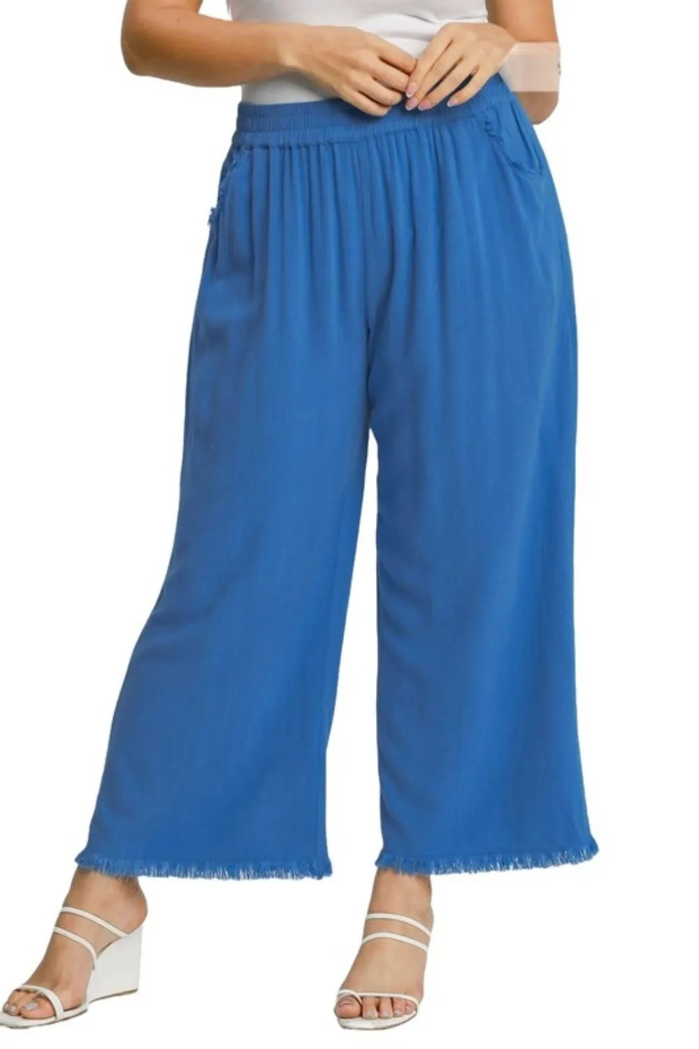 Hazel Blues® | Umgee Linen Blend Elastic Waistband Wide Leg Pants