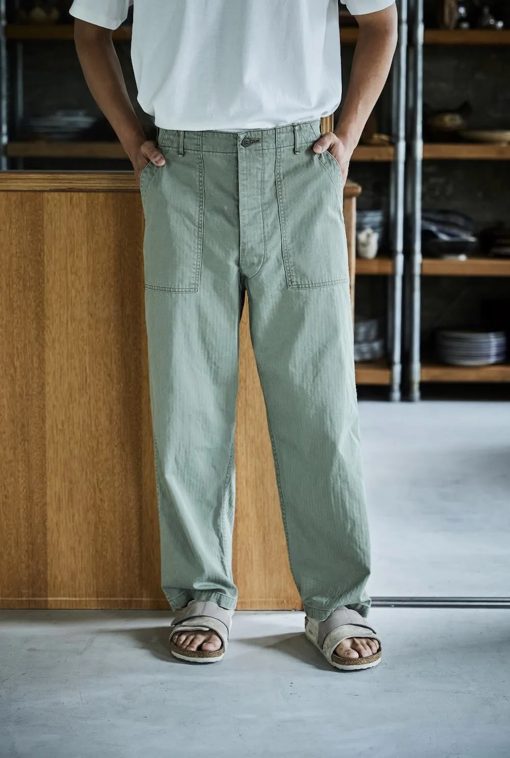 Herringbone Summer Fatigue Pants - Green