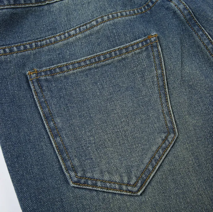 High-Waisted Loose-Fit Straight-Leg Denim Pants with V-Shaped Tie Straps.W-240523-7