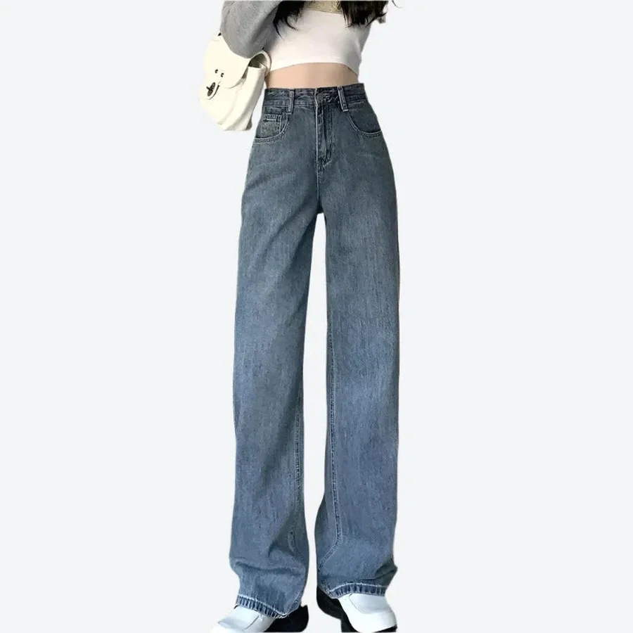 High-Waisted Wide-Leg Denim Pants