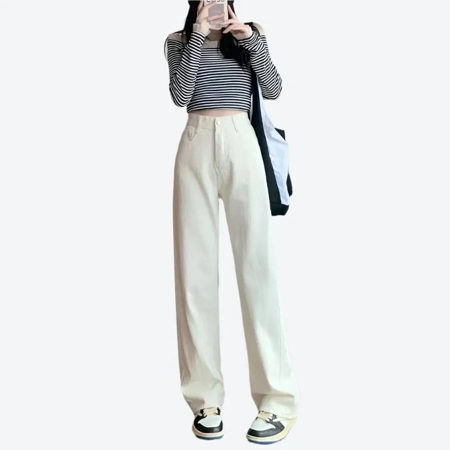 High-Waisted Wide-Leg Denim Pants
