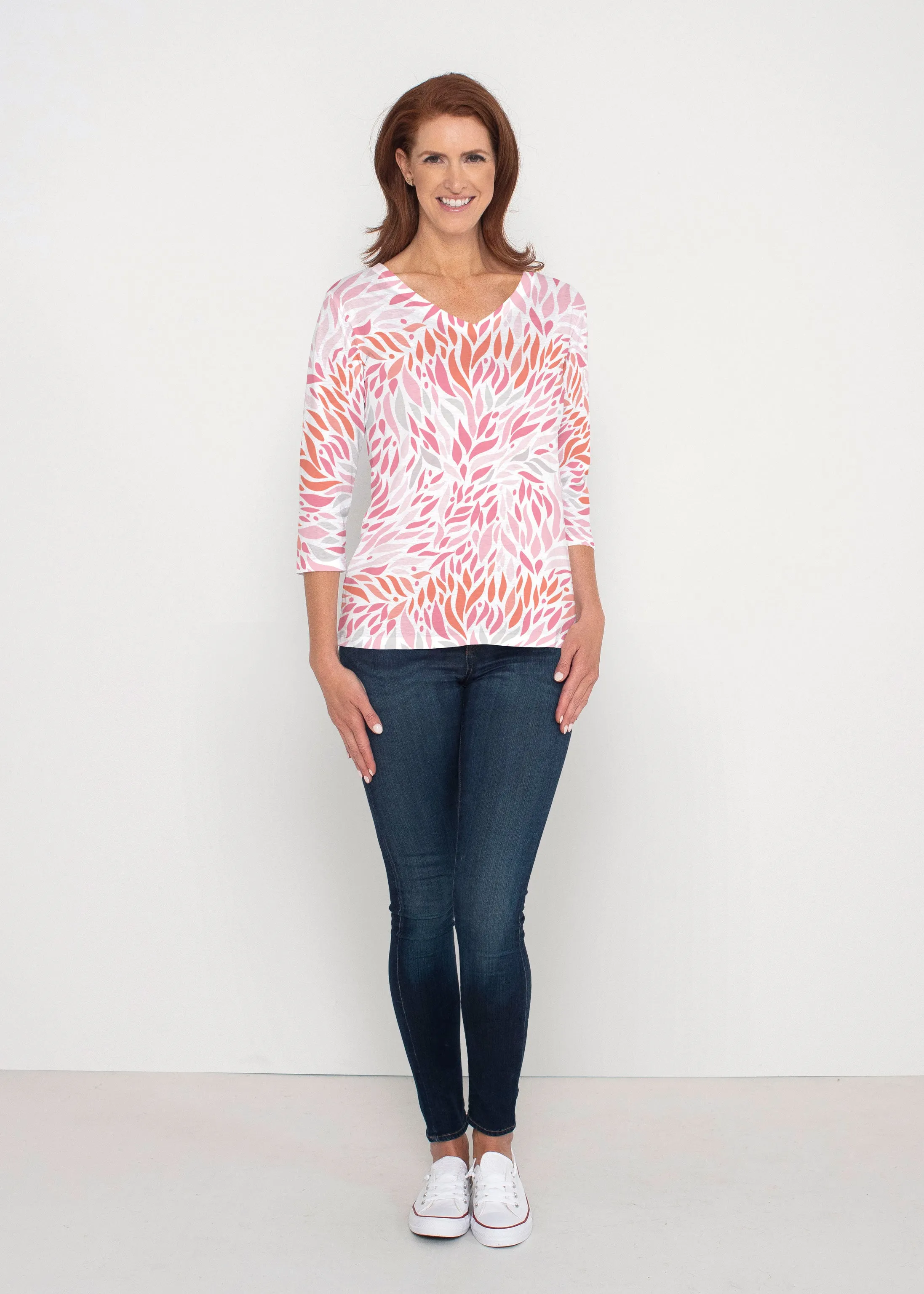 Hotsy Totsy Pink (8145) ~ Signature 3/4 Sleeve V-Neck Top