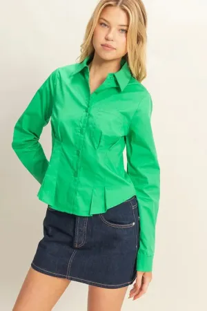 HYFVE Long Sleeve Pleated Waist Poplin Shirt