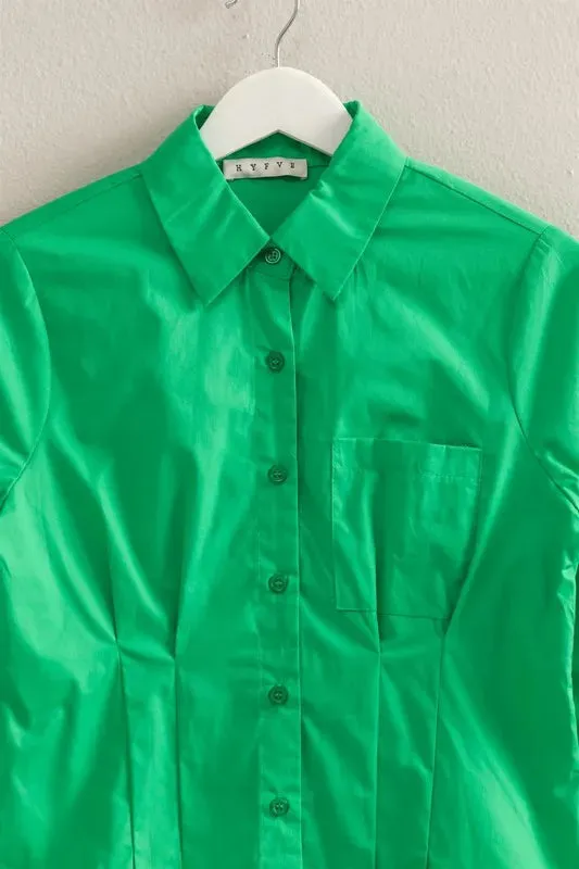 HYFVE Long Sleeve Pleated Waist Poplin Shirt
