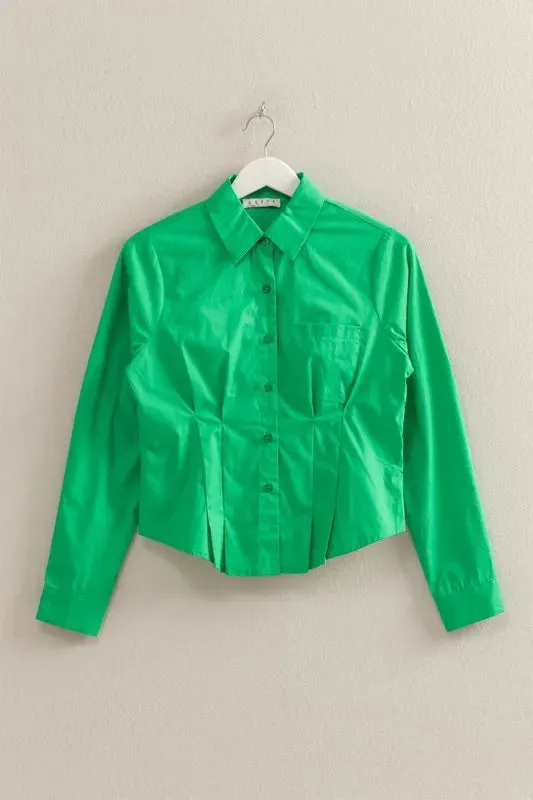 HYFVE Long Sleeve Pleated Waist Poplin Shirt