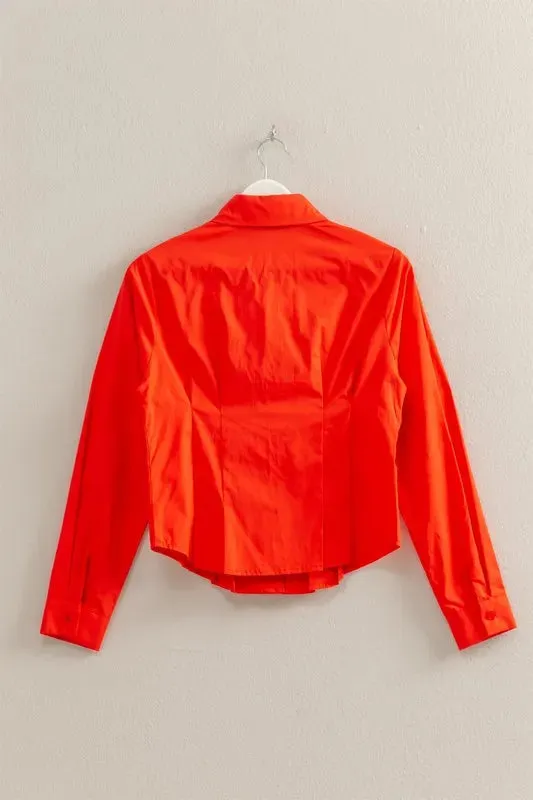 HYFVE Long Sleeve Pleated Waist Poplin Shirt