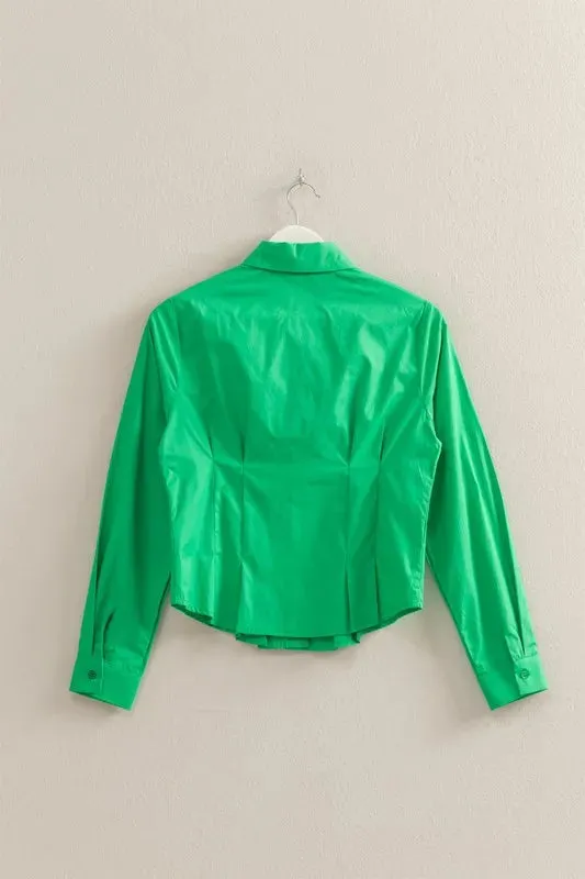 HYFVE Long Sleeve Pleated Waist Poplin Shirt