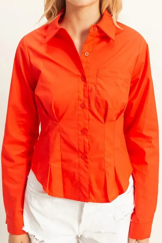 HYFVE Long Sleeve Pleated Waist Poplin Shirt