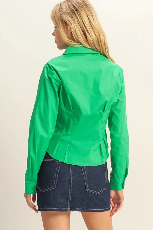 HYFVE Long Sleeve Pleated Waist Poplin Shirt