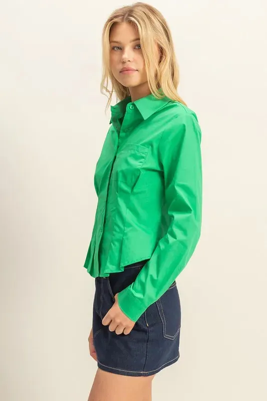 HYFVE Long Sleeve Pleated Waist Poplin Shirt