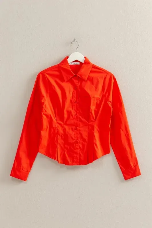 HYFVE Long Sleeve Pleated Waist Poplin Shirt