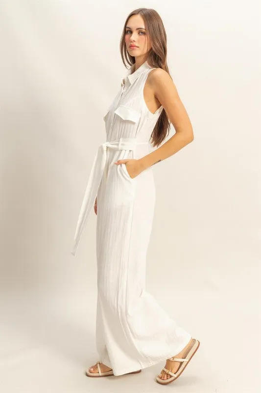 HYFVE Sleeveless Tie Waist Wide Leg Jumpsuit