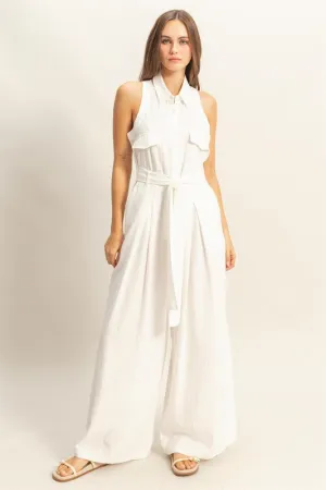 HYFVE Sleeveless Tie Waist Wide Leg Jumpsuit