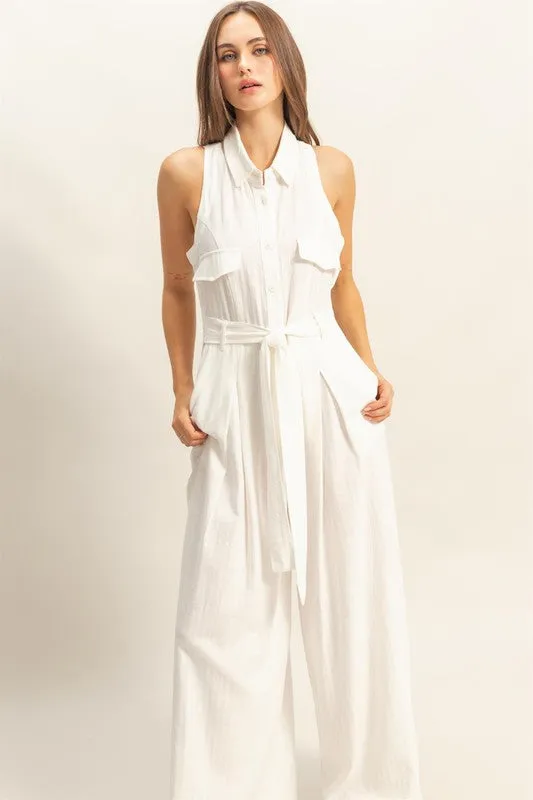 HYFVE Sleeveless Tie Waist Wide Leg Jumpsuit