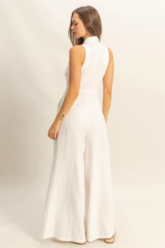 HYFVE Sleeveless Tie Waist Wide Leg Jumpsuit