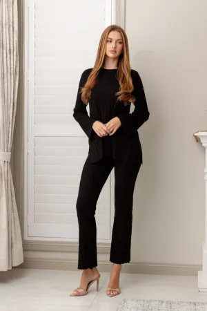 IDRA WIDE LEG KNIT PANTS - Black