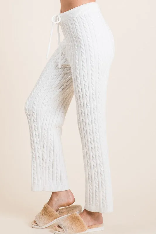 Ivory Cable-Knit High Waist Sweater Pants