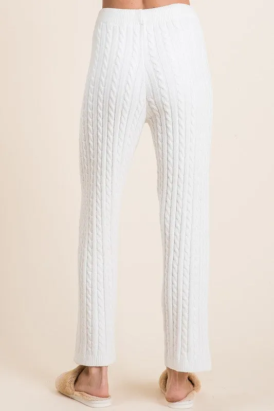 Ivory Cable-Knit High Waist Sweater Pants