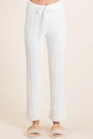 Ivory Cable-Knit High Waist Sweater Pants