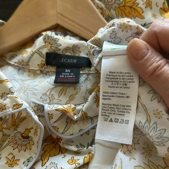 J. Crew Long Sleeve Cotton Poplin Pajama Set in Sunny Blooms Size 3X Pockets