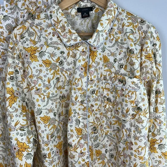 J. Crew Long Sleeve Cotton Poplin Pajama Set in Sunny Blooms Size 3X Pockets