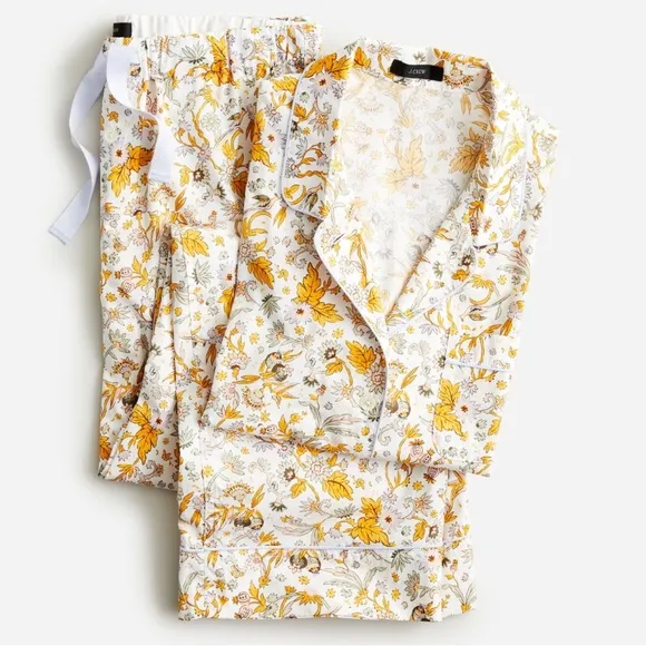 J. Crew Long Sleeve Cotton Poplin Pajama Set in Sunny Blooms Size 3X Pockets