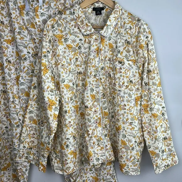 J. Crew Long Sleeve Cotton Poplin Pajama Set in Sunny Blooms Size 3X Pockets