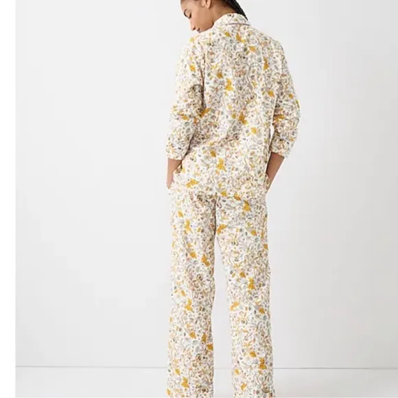 J. Crew Long Sleeve Cotton Poplin Pajama Set in Sunny Blooms Size 3X Pockets