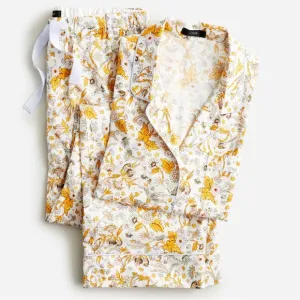 J. Crew Long Sleeve Cotton Poplin Pajama Set in Sunny Blooms Size 3X Pockets