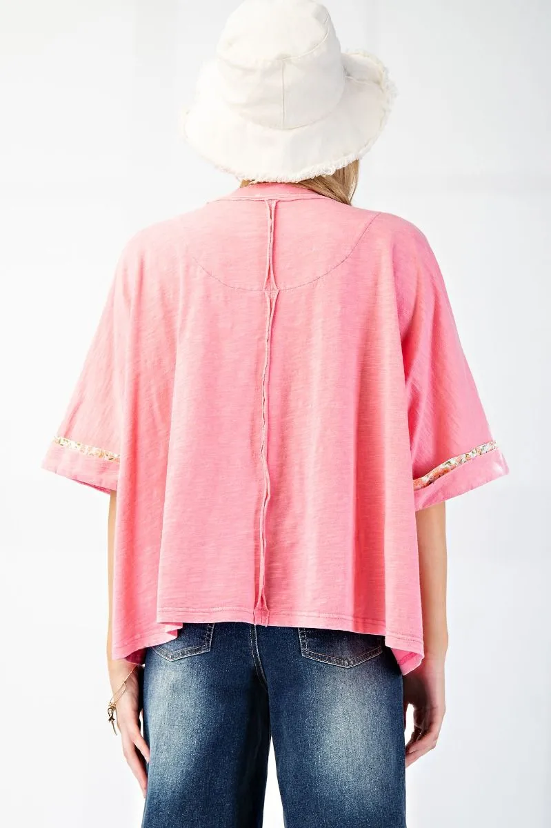 Jazzie Flower Patch Slub Top- Malibu Pink