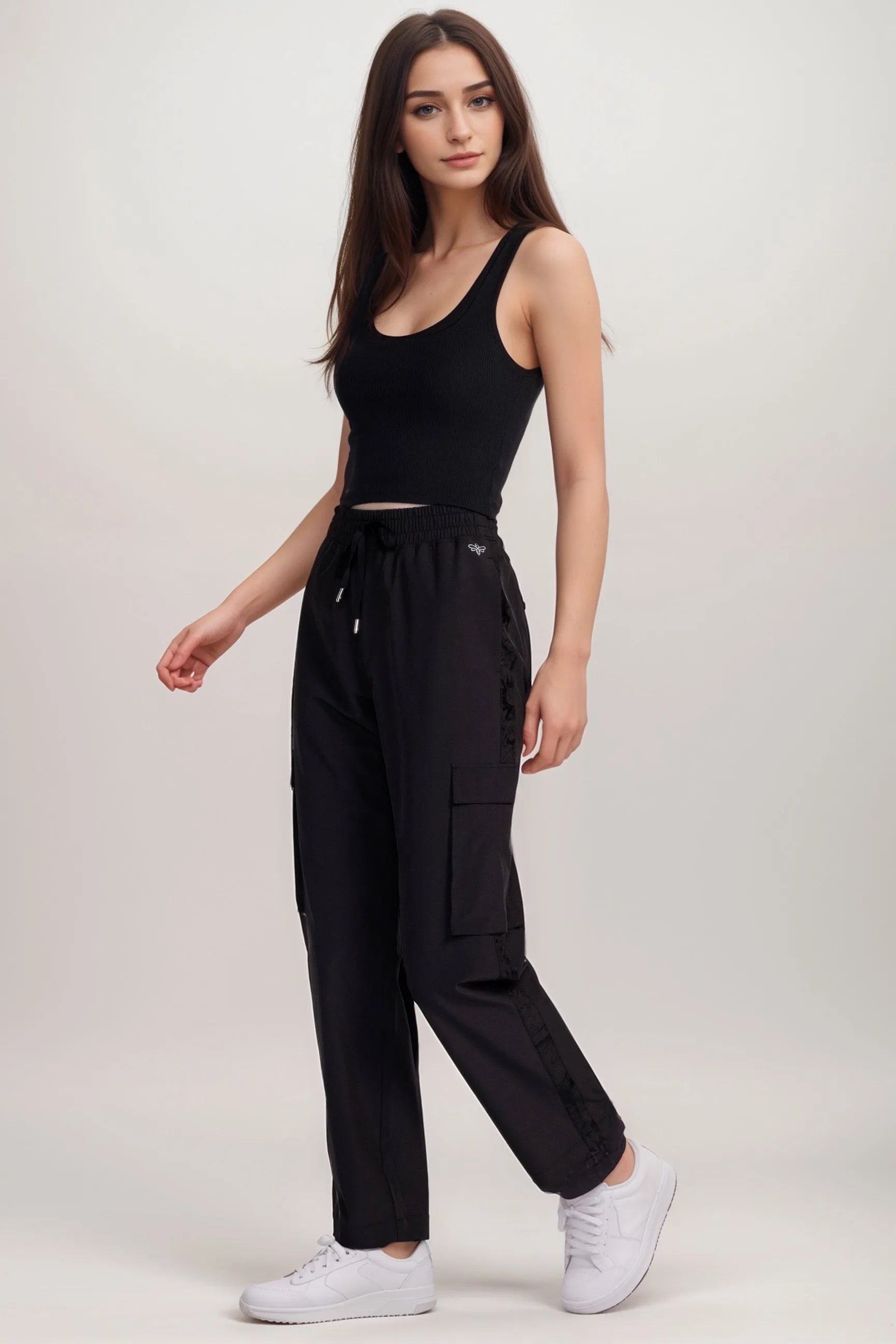 Johnny Was Bee Active Black Cargo Straight Leg Track Pant A7424-O