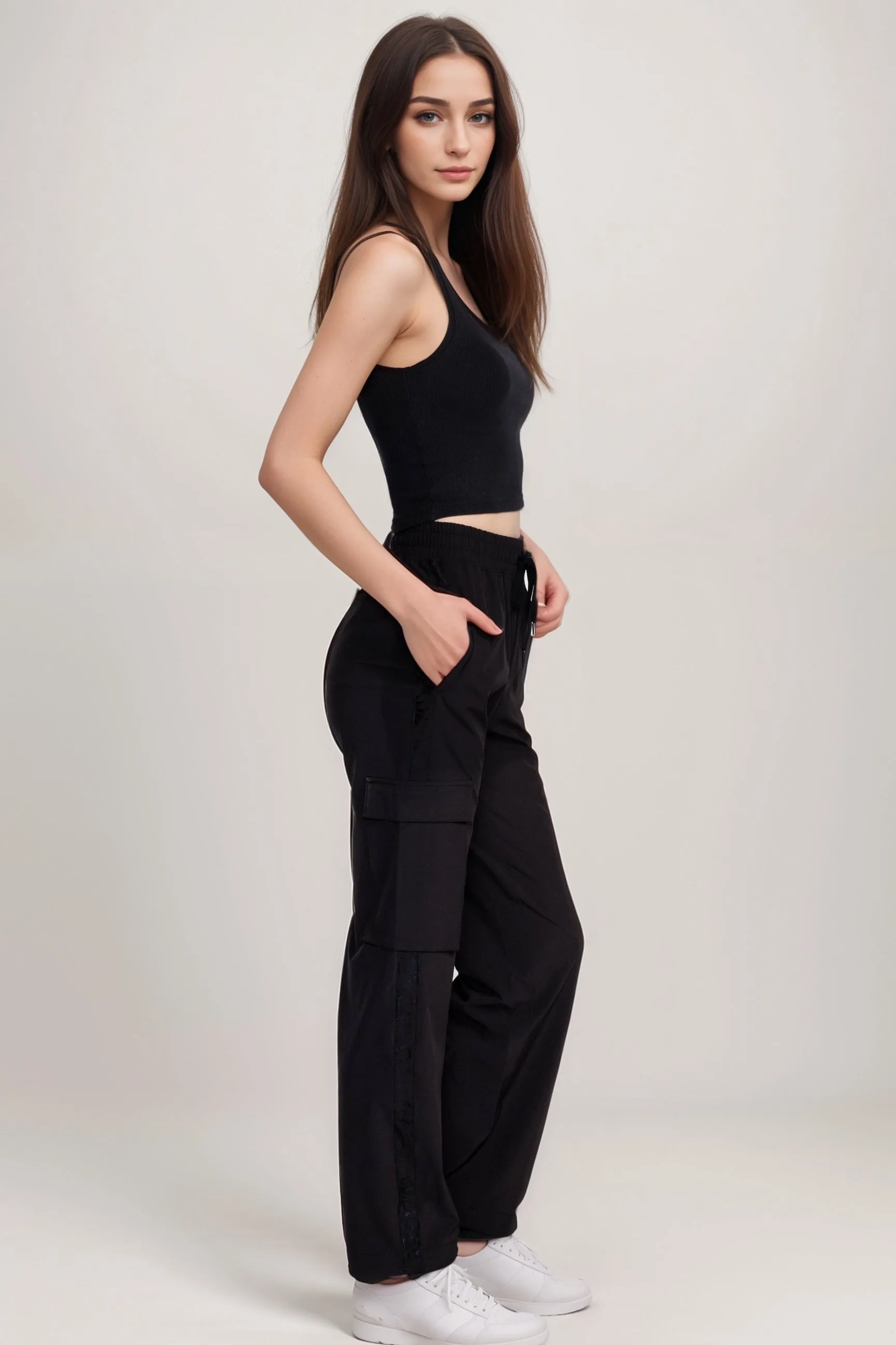 Johnny Was Bee Active Black Cargo Straight Leg Track Pant A7424-O