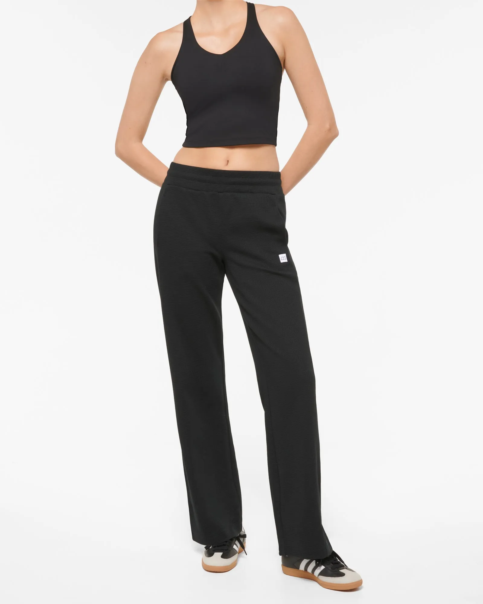 KEPLER WIDE LEG WAFFLE PANT BLACK