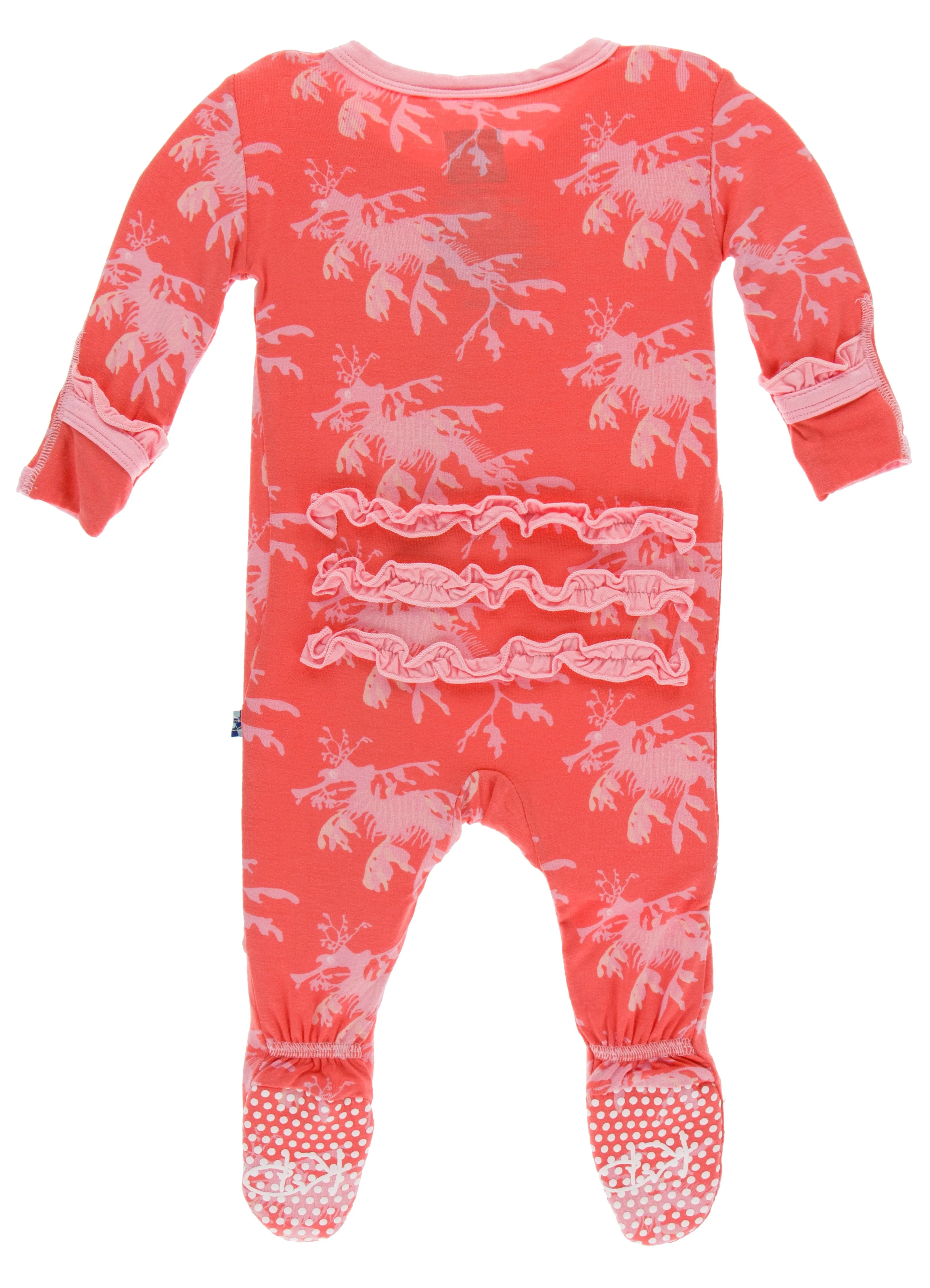 KicKee Pants English Rose Leafy Sea Dragon Classic Ruffle Footie with Zipper