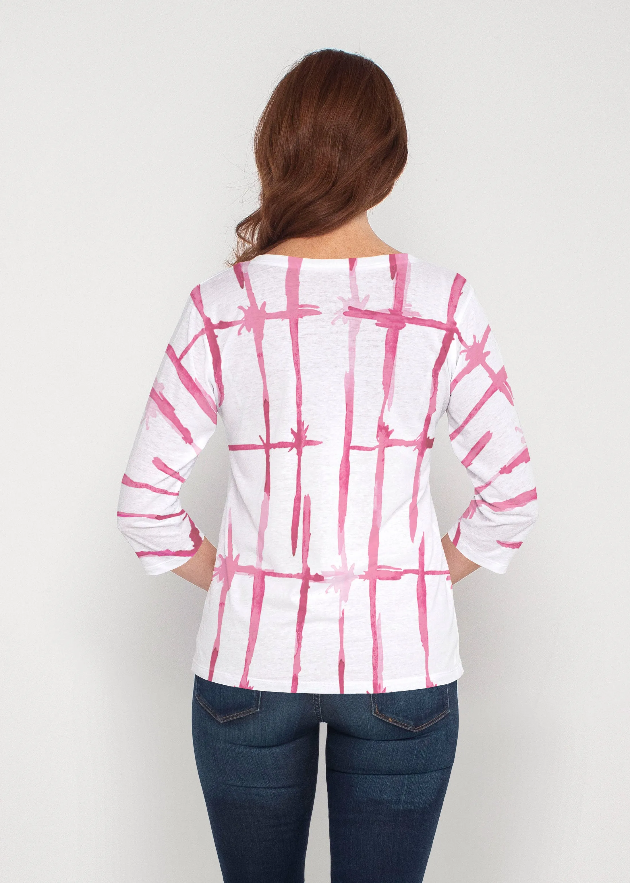 Knotted Pink (7897) ~ Signature 3/4 Sleeve V-Neck Top